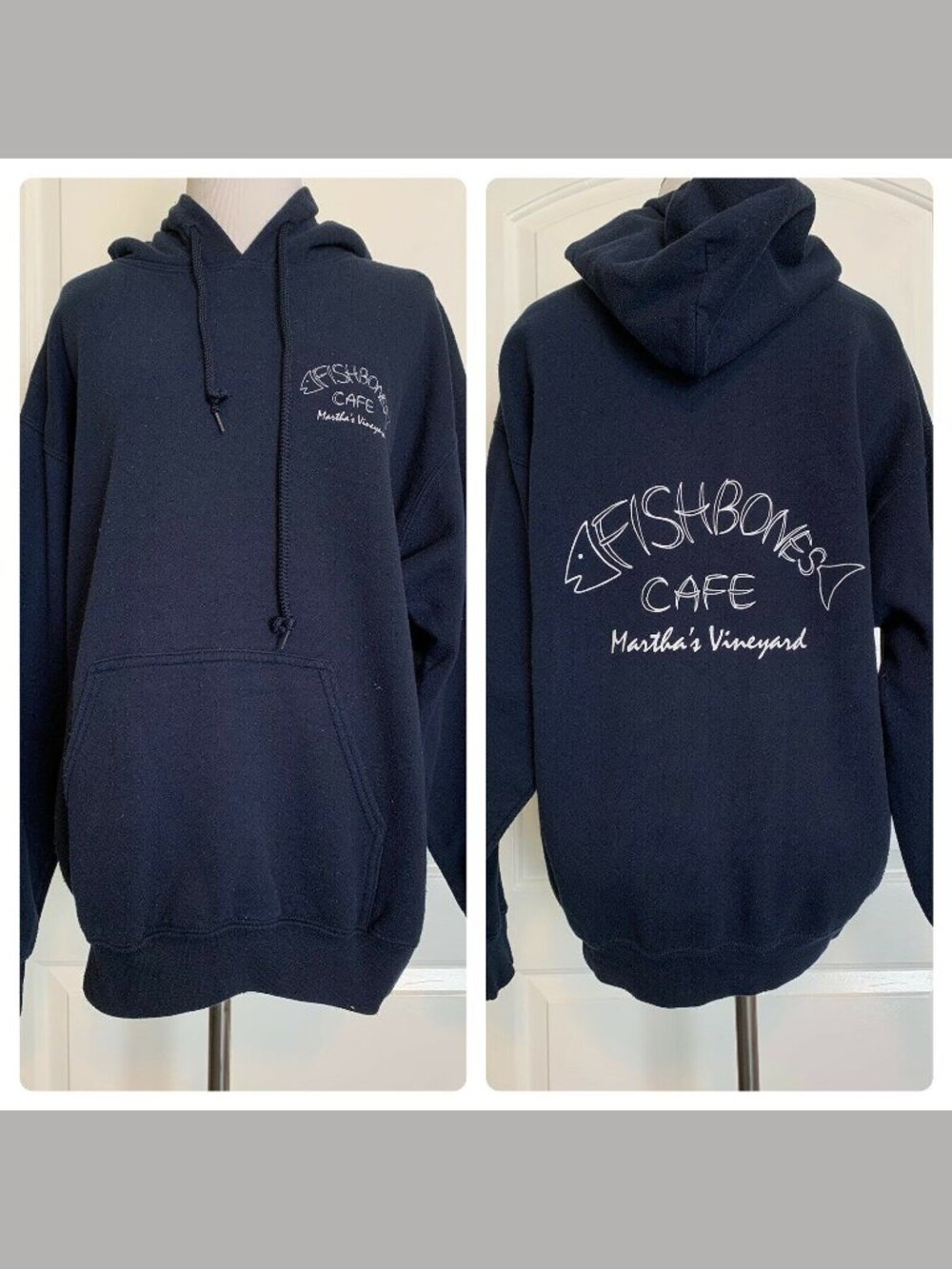 Fishbones Martha's Vineyard Oak Bluffs Navy Blue Hoodie Sweatshirt Unisex M